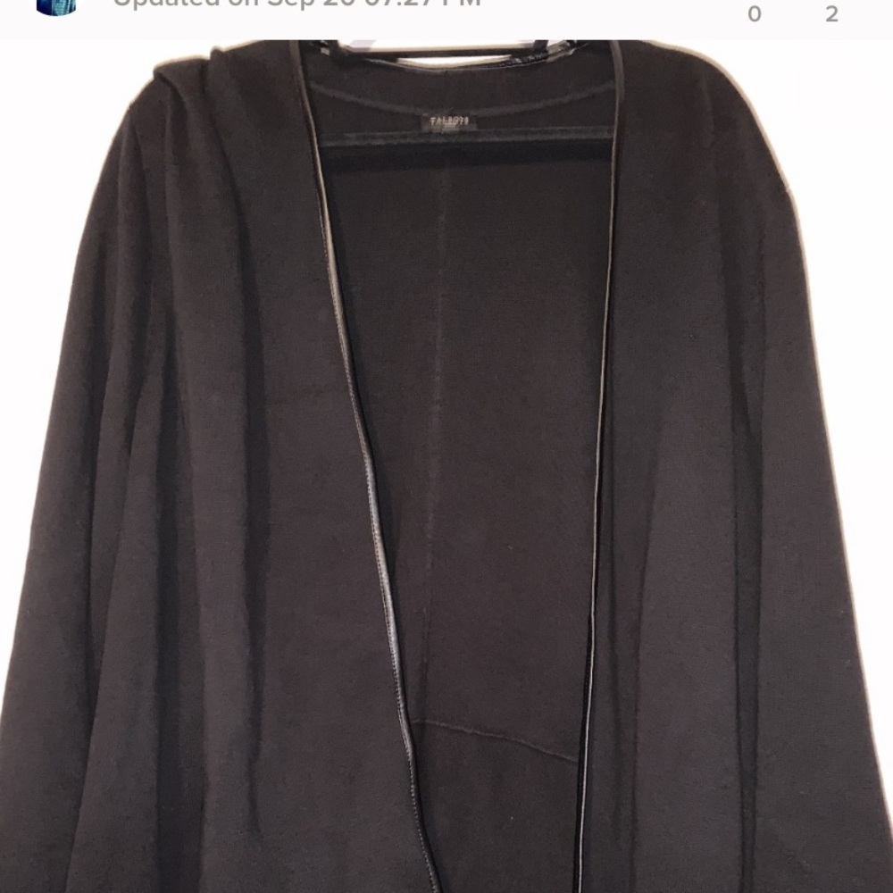 TALBOTS OPEN CARDIGAN W/ FAUX LEATHER TRIM Black